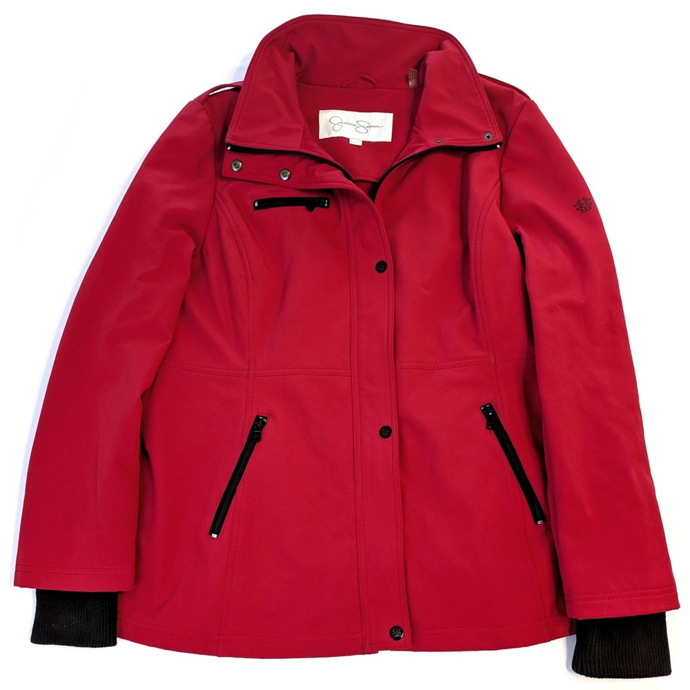 Jessica Simpson Womens Red Softshell Fleece Lined Jacket XL RN54163 Zip Front